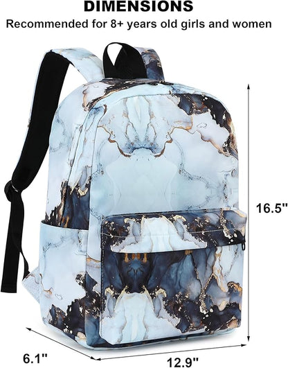 Marble School Backpack for Teens Girls, Womens College Bookbags Laptop Backpacks