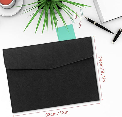 Toplive Document File Folder, Waterproof Thin PU Leather A4 Envelope Folder File Document Organizer Storage Case, Filing Envelope Folder with Magnetic Closure, Black