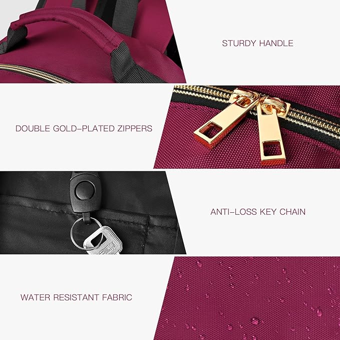 Travel Laptop Backpack for women, Work Backpack Woman with USB Charging Port, Water Resistant College Backpack, Stylish Quilted Girls Backpack Casual Daypack for 15.6 Inch Laptop, Red