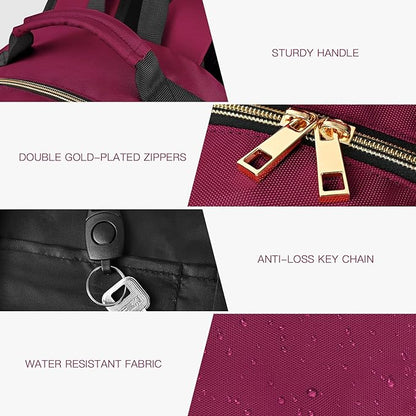 Travel Laptop Backpack for women, Work Backpack Woman with USB Charging Port, Water Resistant College Backpack, Stylish Quilted Girls Backpack Casual Daypack for 15.6 Inch Laptop, Red