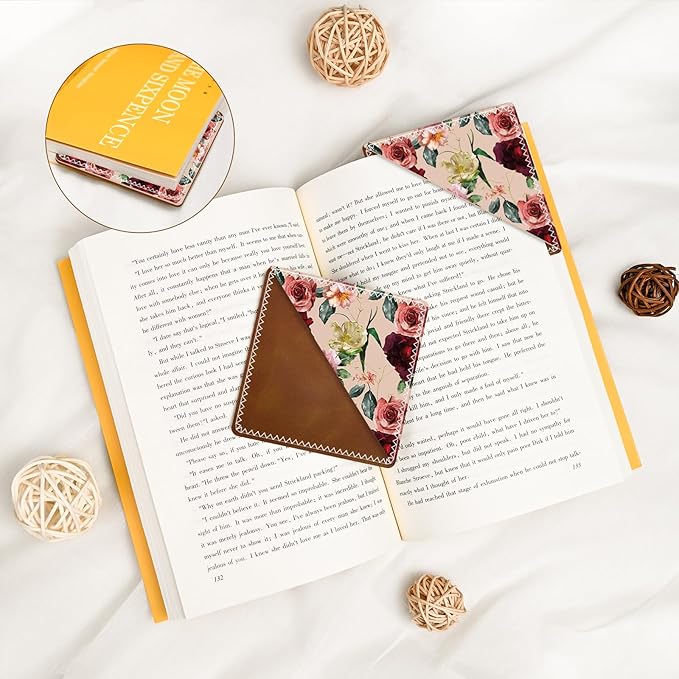 Personalized Leather Bookmarks, Fun & Cute Book Accessories for Reading Lovers, Unbreakable Page Markers for Women Men Girls Boys Student Teacher Kids Retirement Birthday Gifts (Red Rose)