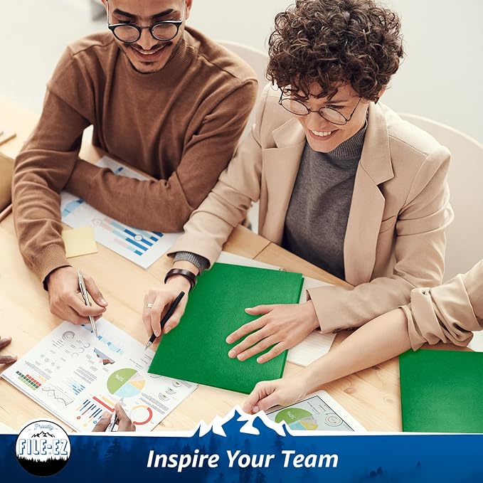 FILE-EZ Two-Pocket Folders, Green, 125-Pack, Textured Paper, Letter Size (EZ-32460)