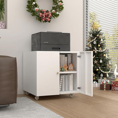 Metal Printer Stand, Large Printer Table with Wheels, Heavy Duty Printer Cabinet Stand, Mobile Fax Machine Stand with Storage, Modern Printer Stands for Home Office, Copier, Computer