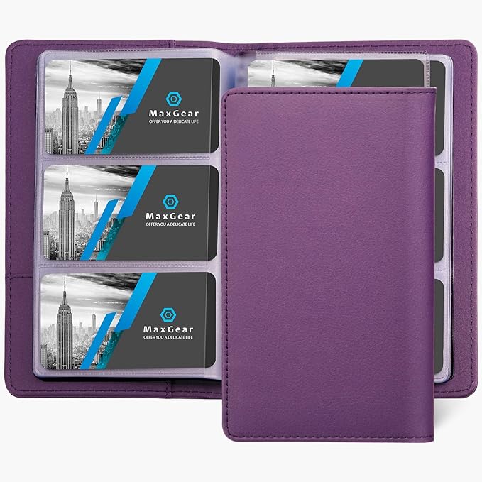 MaxGear Business Card Organizer, 240 Cards Book Portable Business Card Holder for Men & Women, Professional PU Credit Cards Binder File Storage, Purple