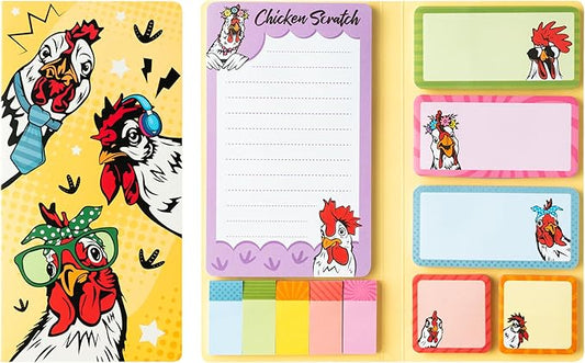 B1ykin Sticky Notes Set - Cartoon Theme Cute Self-Stick Notes Pad Teacher Appreciation Gifts， Self-Adhesive Writing Memo Pages Sticky to Do Notepad for Kids Employee School Office (Funny Chicken)