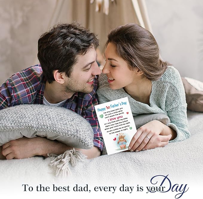 FaCraft Happy First Fathers Day Card for New Dad Dad to Be Expecting Fathers, 4 x 6 Happy 1st Fathers Day Gift Card with Envelope from Wife Daughter Son Baby Boy Girl(Cute Bear)