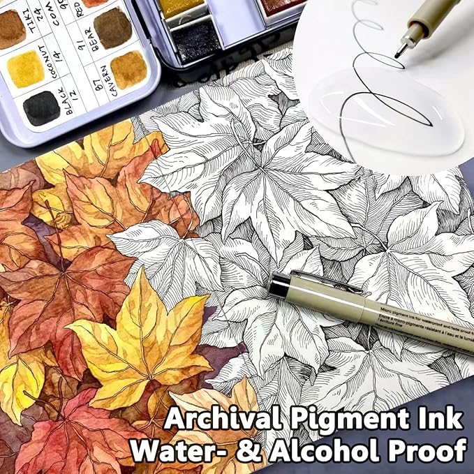 Muchcute Micro Fineliner Drawing Art Pens: 16 Black Fine Line Waterproof Ink Set Artist Supplies Archival Inking Markers Liner Professional Sketch Outline Anime Sketching Watercolor Zentangle Stuff