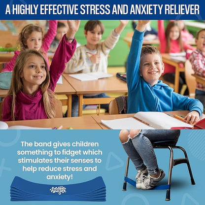 Chair Bands for Kids with Fidgety Feet - Fidget Bands for Classroom Chairs, Feety Bands, Sensory Flexible Bands, ADHD Chair Bands for kids, Anti-Snap Bands for Desk and Seats Blue (Pack of 24)