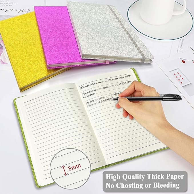 GINMLYDA A5 Glitter Notebook, Hardcover 160 Pages Never Peel Off Sparkle Glitter Lined Journal Notebook for Women Girls Writing Note Taking Works School Gift (Golden-8.3 x 5.7 Inches)