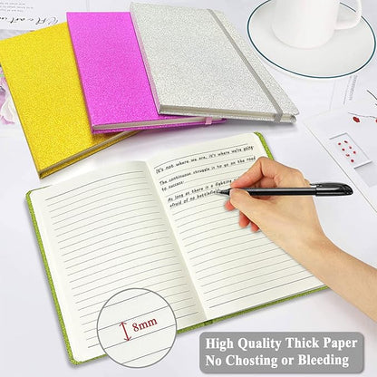 GINMLYDA A5 Glitter Notebook, Hardcover 160 Pages Never Peel Off Sparkle Glitter Lined Journal Notebook for Women Girls Writing Note Taking Works School Gift (Golden-8.3 x 5.7 Inches)