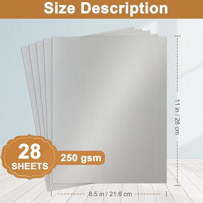 28 Sheets Shimmer Silver Cardstock 8.5 x 11 Metallic Paper, 250gsm/92lb Premium Heavyweight Card Stock for DIY Card Making, Greeting Cards, Wedding Invitations, Paper Crafting
