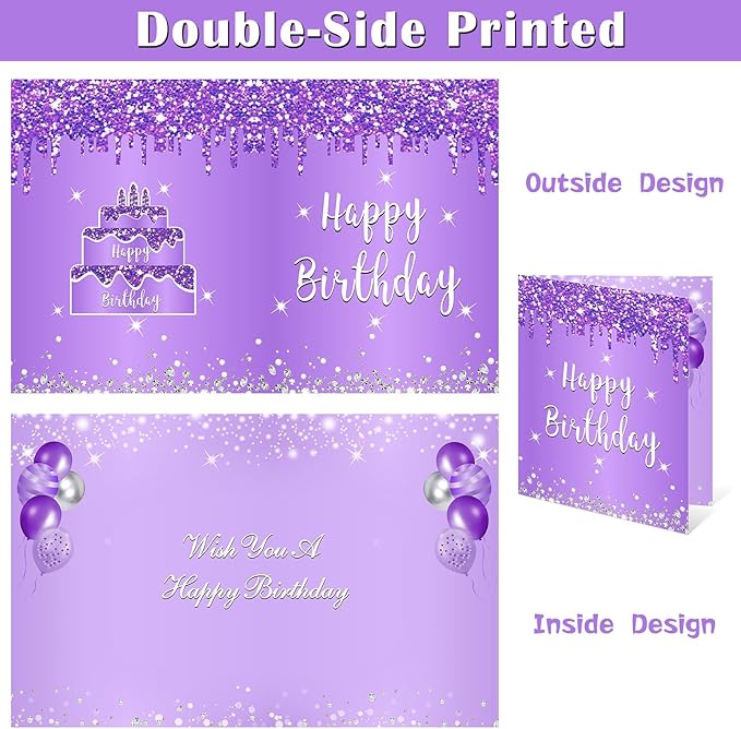 Zirtorei Jumbo Birthday Card with Envelope, Giant Guest Book Happy Birthday Greeting Cards for Women, Large Birthday Card Gifts Party Supplies, Purple Silver Extra Big Birthday Card Decor