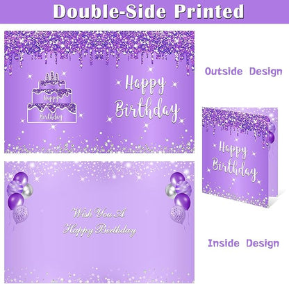 Zirtorei Jumbo Birthday Card with Envelope, Giant Guest Book Happy Birthday Greeting Cards for Women, Large Birthday Card Gifts Party Supplies, Purple Silver Extra Big Birthday Card Decor