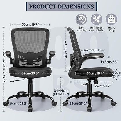 FelixKing Office Chair, Ergonomic Desk Chair with Adjustable Height and Lumbar Support Swivel Lumbar Support Desk Computer Chair with Flip up Armrests for Conference Room (Black)