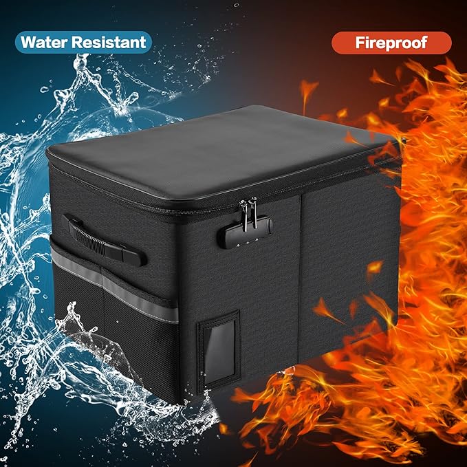 Fireproof File Cabinet with Lock, Fireproof Document Organizer Collapsible File Box Filing Cabinet with Handle for Letter Legal Folder Certifications