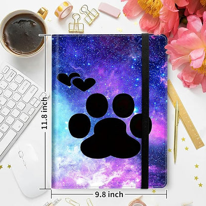Padfolio Folder with Clipboard,Portfolios Organizer Clipboards with Storage Clipboard Writing Pad PU Leather Conference Document Organizer with Business Card Holder,Dog Paw Print