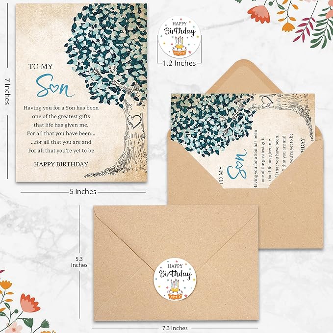 Birthday Card For Son Adult, Meaningful Gift for Son from Mom or Dad, Sentimental Greeting Cards for His Birthday, Graduation, or Any Occasion, with Kraft Envelope & Sticker