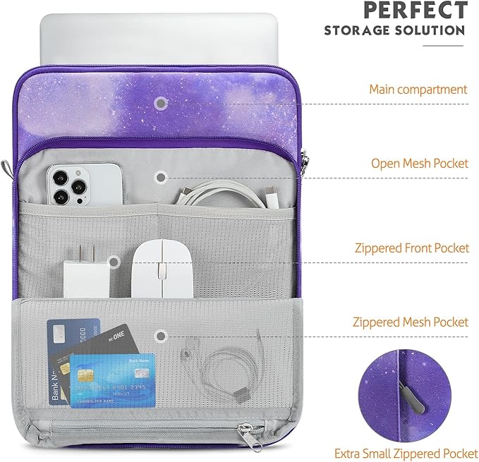 MoKo Laptop Sleeve Bag for 13.3-14 Inch, Notebook Carrying Case with Pocket Fits New MacBook Pro M3/M2 14" /13" M2/M1 Pro/M1 Max 14.2 2023-2021/Air 13.6" M2 2022, Surface Pro 9/8 13",Purple Starry Sky