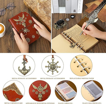 Feather Pen Ink Set With Quill Pen, Notebook, 5 Replaceable Nibs, Seal Stamp, Spoon, Wax Beads, White Wax, Ink, Holder Cup, Envelope, Letter Paper, Envelope Tool(grey)