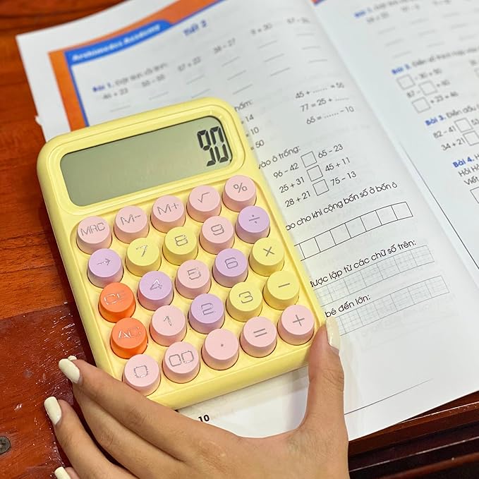Colorful Candy Calculator, Yellow Cute Typewriter-Inspired Mechanical Key, Large Screen, Round Button, Vintage Aesthetic, Portable, Easy-to-use Desk Accessories for Office School Home for Women Girls