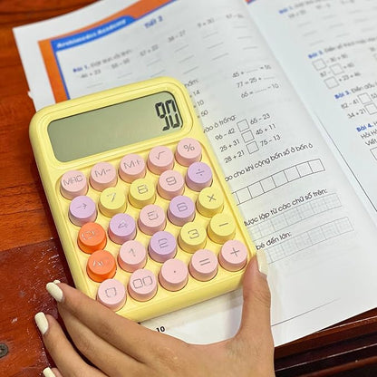 Colorful Candy Calculator, Yellow Cute Typewriter-Inspired Mechanical Key, Large Screen, Round Button, Vintage Aesthetic, Portable, Easy-to-use Desk Accessories for Office School Home for Women Girls