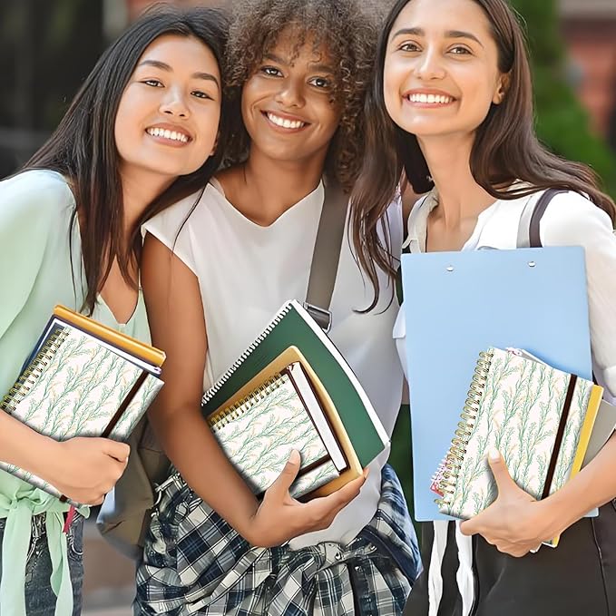 Spiral Journal Notebook, A5 Cute Notebooks for Women Men, College Ruled Hardcover Notebook for Work & Note Taking, 60 Pages Double-Wire Journals for Writing Green White Tree Branch