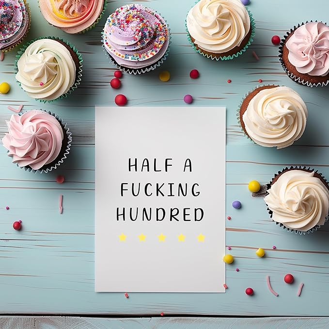 Half a Hundred Birthday Card - Funny 50th Birthday Gifts for Women Men - 50 Year Old Party Supplies Decorations for Him Her - Sarcastic Rude Fiftieth Milestone Bday Present for Mom Dad Husband Wife