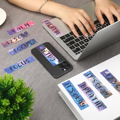 Laumoi 50 Pcs Anxiety Sensory Stickers Textured Calming Strips Tactile Rough Sensory Calm Stickers Adhesive Textured Tape Fidget Pack Anti Stress Strips for Adults(Starry Sky Style)