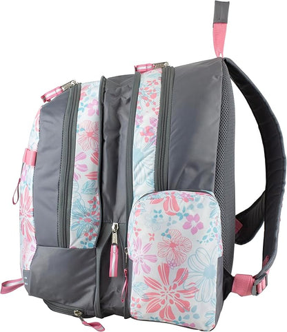 Eastsport Extra Large Backpack Expandable Oversized For Travel Hiking Work Camping Sports Outdoors With Drawstring Bag 18x13.5x9.5 Spring Floral Ash Grey