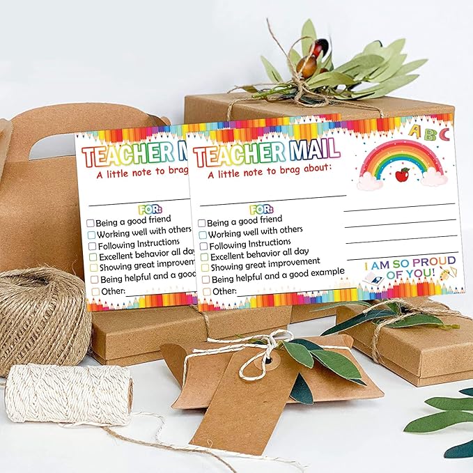 Rainbow Happy Mail Teacher Notes to Parents Classroom Good Behavior Incentive Motivational Cards 50 Pcs Motivational Notes Positive Postcards For Home,Preschool, Kindergarten, Elementary (Color1)