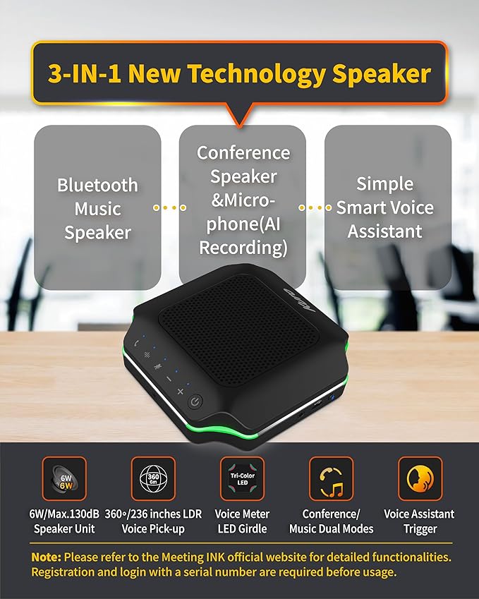 KURO CSP-102 Bluetooth AI Speakerphone Conference Speaker and Microphone with AI Noise Cancellation Long Coverage 360 Degree Voice Pickup Wireless Office Mic for Zoom Meeting Skype Teams White