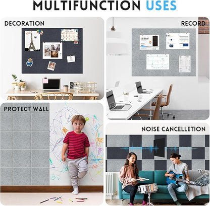 Large Cork Bulletin Board for Wall 36"x24", 6 Pack Felt Wall Tiles with 50 Pushpins, 30 Safe Removable Adhesive Tabs, Decorative Pin Board Tack Board for Office Home School, Dark Gray