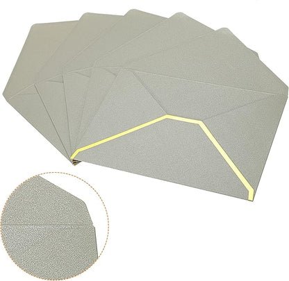 PATIKIL V Flap Envelopes, 10 Pack 7 x 5'' Luxury Style Gold Border Greeting Card Envelope for Invitations Weddings, Silver