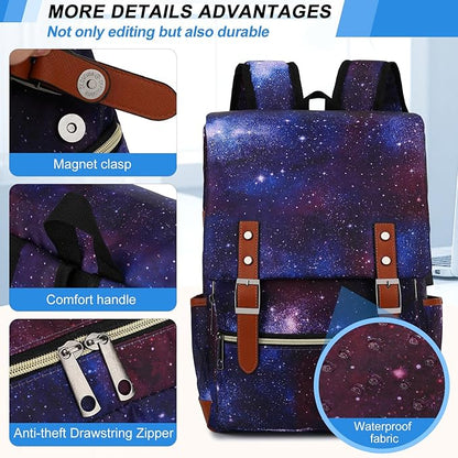 Vintage Travel Laptop Backpack with USB Charging Port, Business Outdoor Sports Bag for Men Women..(Starry Sky)