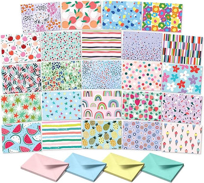 S&O Blank Cards for All Occasions in One Box Set - Blank Notecards with Envelopes for Handwritten Messages - All Occasion Tags Assortment Box with Covers - 24 Vibrant Letter Slips and Envelopes Pack