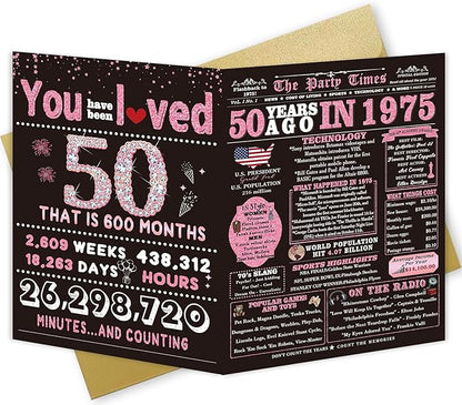 50th Birthday Gifts for Women, Her - 50th Birthday Decorations, Cards for 50 Years Old Women's, Funny Back in 1975 Birthday Card
