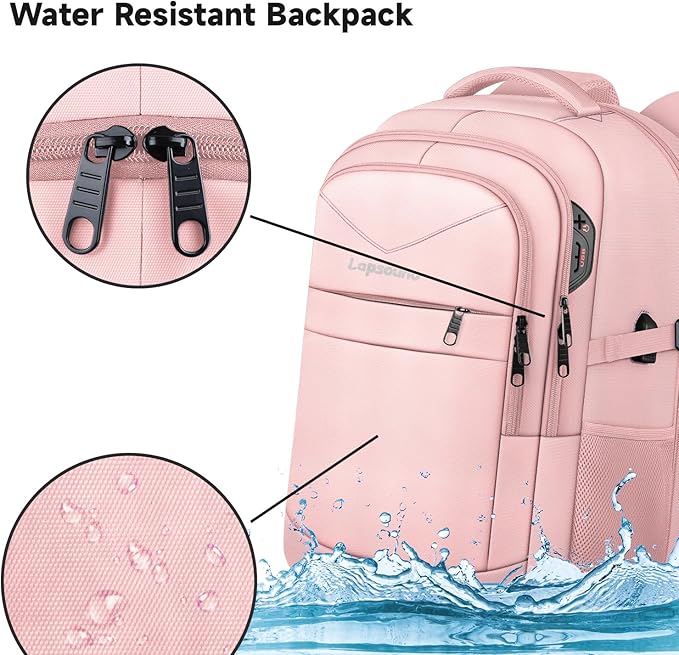Lapsouno Extra Large Backpack, Carry on Backpack for Women, TSA 17.3 Inch Travel Laptop Backpack with USB Port,College School Business Backpack for Women, Light Pink