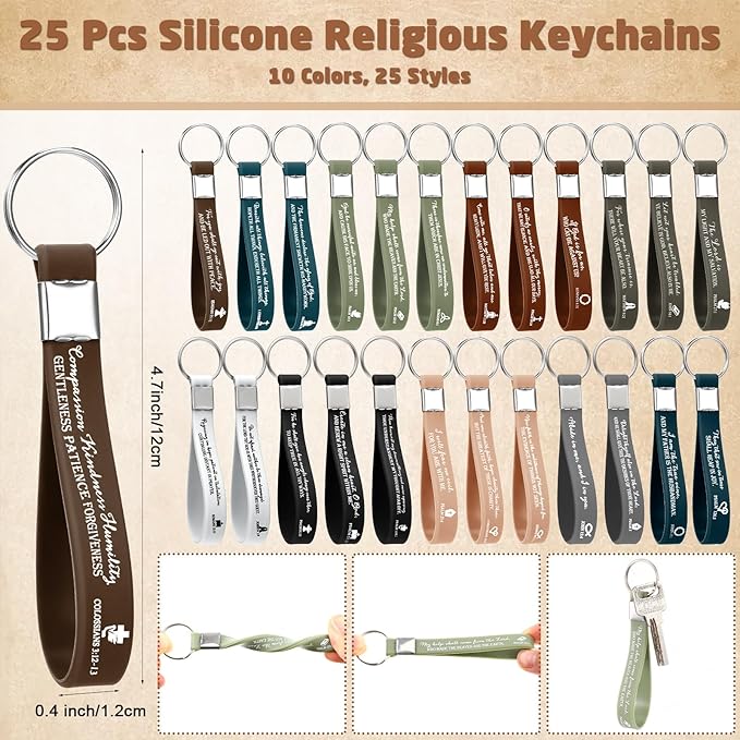 25 Sets Christmas Christian Church Gifts Bulk Bible Verse Plastic Gel Pen Religious Silicone Keychains Scripture Bookmark 2''x 6'' Emergency Numbers Bible Bookmarks Gift Pastor(Black)