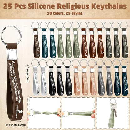 25 Sets Christmas Christian Church Gifts Bulk Bible Verse Plastic Gel Pen Religious Silicone Keychains Scripture Bookmark 2''x 6'' Emergency Numbers Bible Bookmarks Gift Pastor(Black)