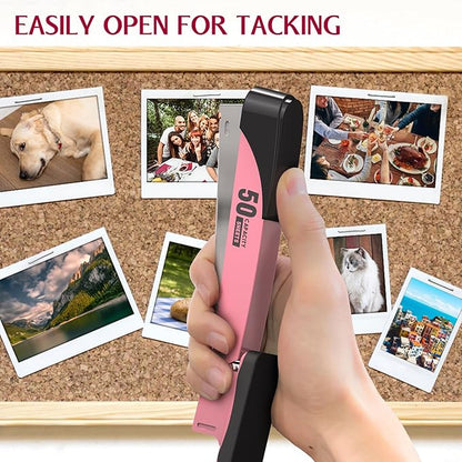 Metal Stapler Heavy Duty 50 Sheet Capacity with 1750 Staples and Staple Remover, Pink Stapler Full Strip Staplers for Desk, No Jam, Non-Slip Office Stapler with Staples for Office & Classroom, Pink