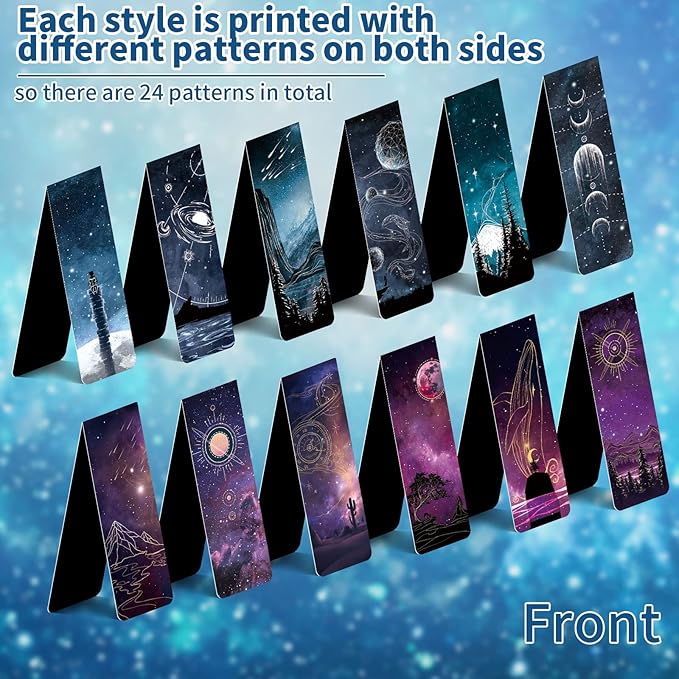 24 PCS Cool Magnetic Bookmarks, Space Starry Night Bookmarks for Book Lovers, Bulk Bookmarks for Men, Unique Book Mark for Boys, Girls, Students, Classroom Gifts, School Prize, Reading Present