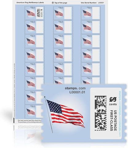 American Flag NetStamps 120-Pack (5 Sheets) Printable Postage Labels (Stamps.com Subscription Required) - Print Approved Postage - Inkjet & Laser Printers - Business, Personal, Home