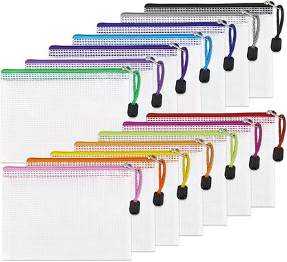 EOOUT 14pcs Mesh Zipper Pouch, A6 Size Zipper Bags, 6.5 x 4.7 Inches in 14 Colors for Travel Storage and Office Supplies Storage
