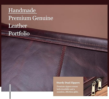 Genuine Leather Portfolio with 3 Ring Binder, Full Grain Leather Padfolio Zippered, A4 Notebook Holder Laptop Sleeve Professional Folder Organizer Gift for Men and Women, Dark Brown, Oil Tanned