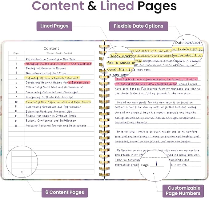 Pretty Cute Lined Spiral Journal Notebook for Women, Aesthetic College Ruled Notebook for Work & Note Taking, A5 Hardcover Journal for Writing, 140 Pages, Colorful Butterfly