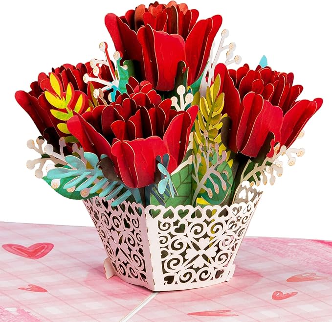 Paper Love 3D Pop Up Card, Lovely Roses Pop-Up Cards, for Birthday, Anniversary, Mothers Day, Thank You, Get Well, All Occasion - 5" x 7" Cover - Includes Envelope and Note Tag