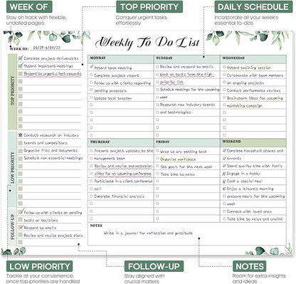 Weekly To Do List Notepad with 52 Tear Off Sheets（8.5"×11"）- Undated Weekly Desk Planner for Women & Man,Work and Home-Serene Green