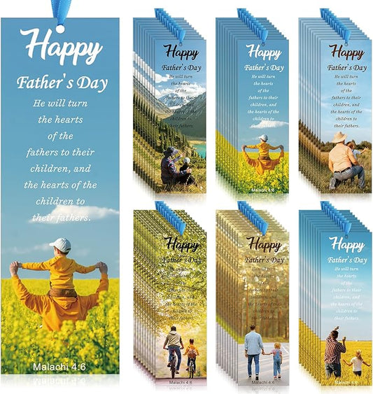 60 Pcs Religious Father's Day Bookmark Malachi 4: 6 Bookmarks VBS Exchange Gifts for Kids Adult Church School Classroom Prizes Party Favors