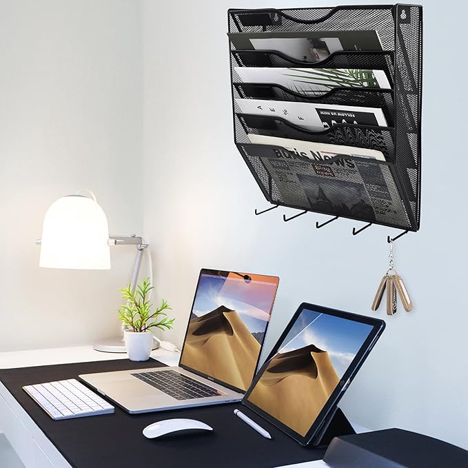 EASEPRES 5 Pocket Hanging File Organizer with Hooks, Black