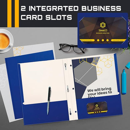 Better Office Products Blue Paper 2 Pocket Folders with Prongs, 50 Pack, Matte Texture, Letter Size Paper Folders, 50 Pack, with 3 Metal Prong Fastener Clips, Blue